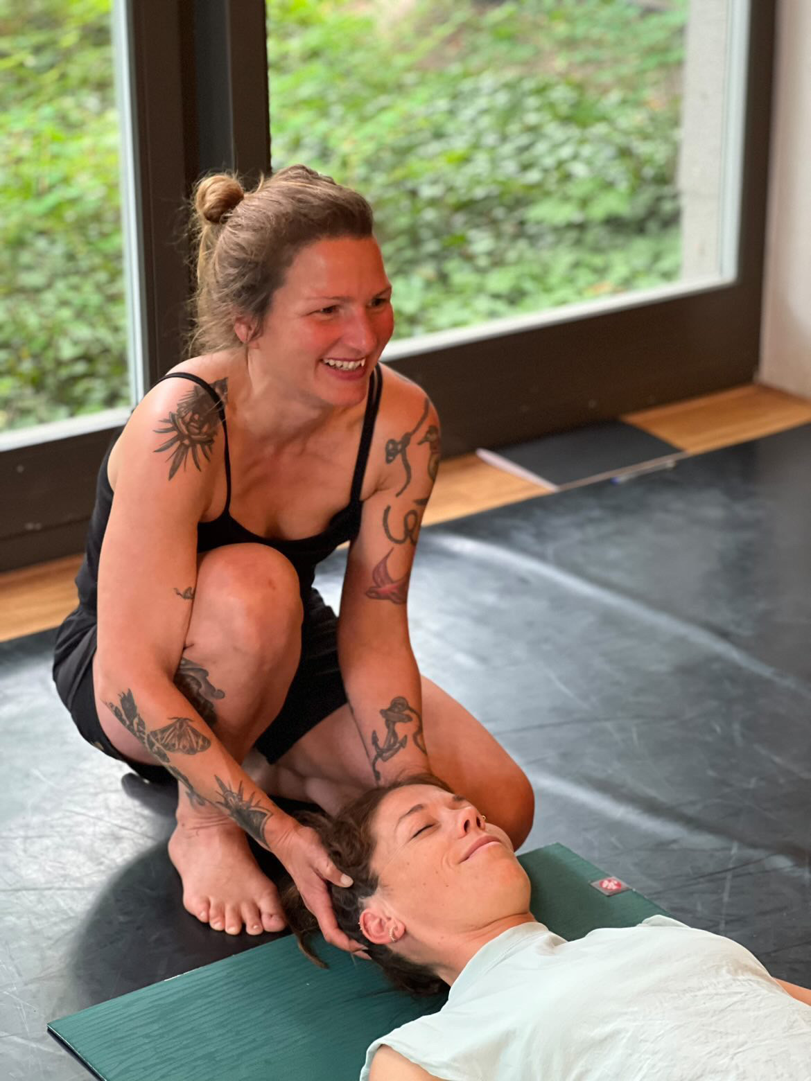 Verena with a yoga student
